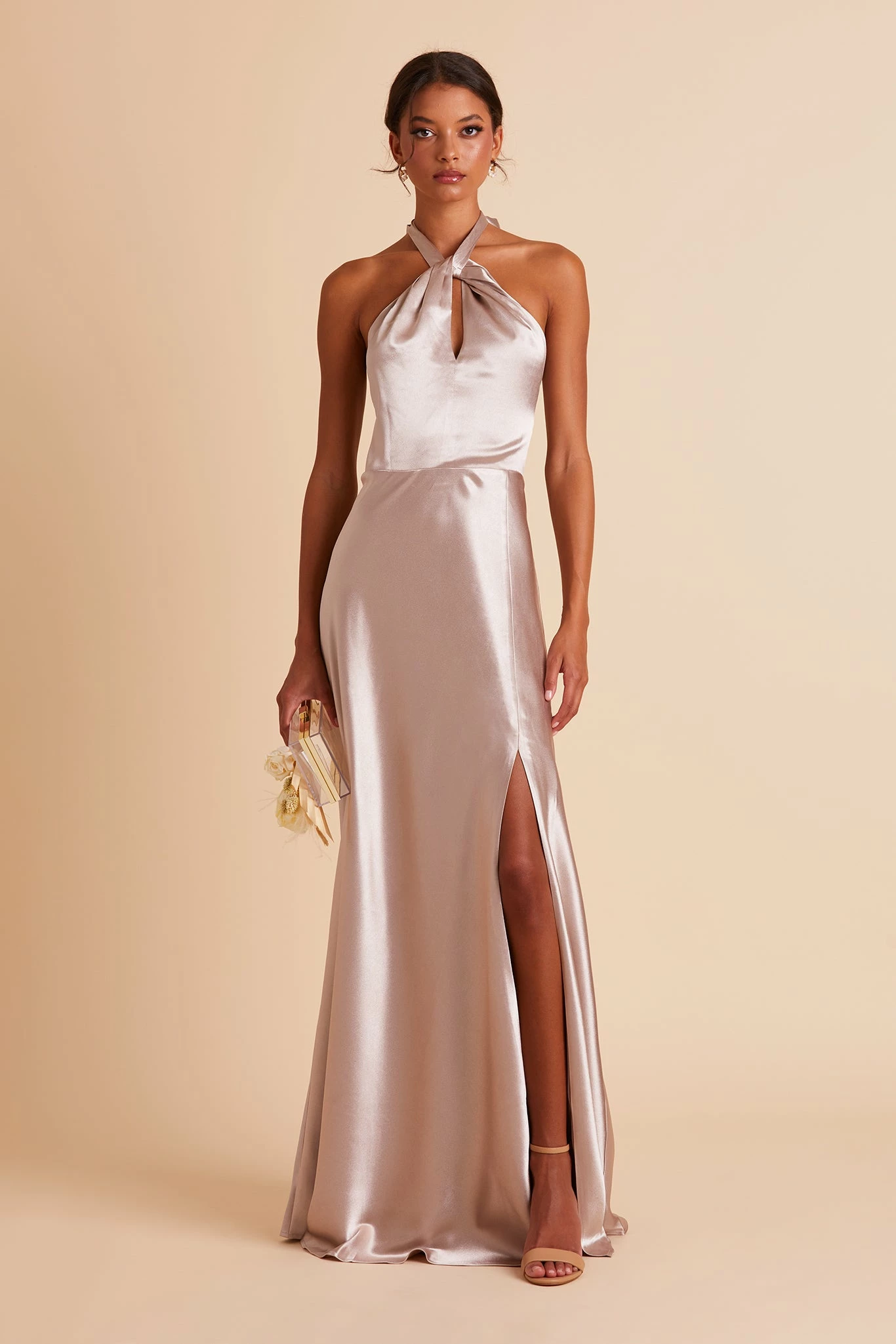 Monica Shiny Satin Dress - Taupe 7 Monica Shiny Satin Dress - Taupe - Image 7