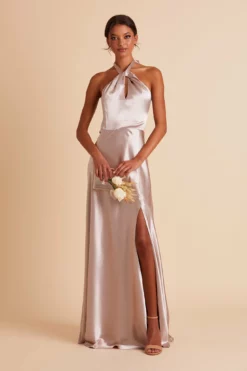 Monica Shiny Satin Dress - Taupe 19 Monica Shiny Satin Dress - Taupe -US Skirt Sales 2024 BIRDY GREY MONICA SLIT BRIDESMAID DRESS TAUPE 02