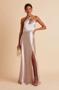Monica Shiny Satin Dress - Taupe 17 Monica Shiny Satin Dress - Taupe -US Skirt Sales 2024 BIRDY GREY MONICA SLIT BRIDESMAID DRESS TAUPE 05