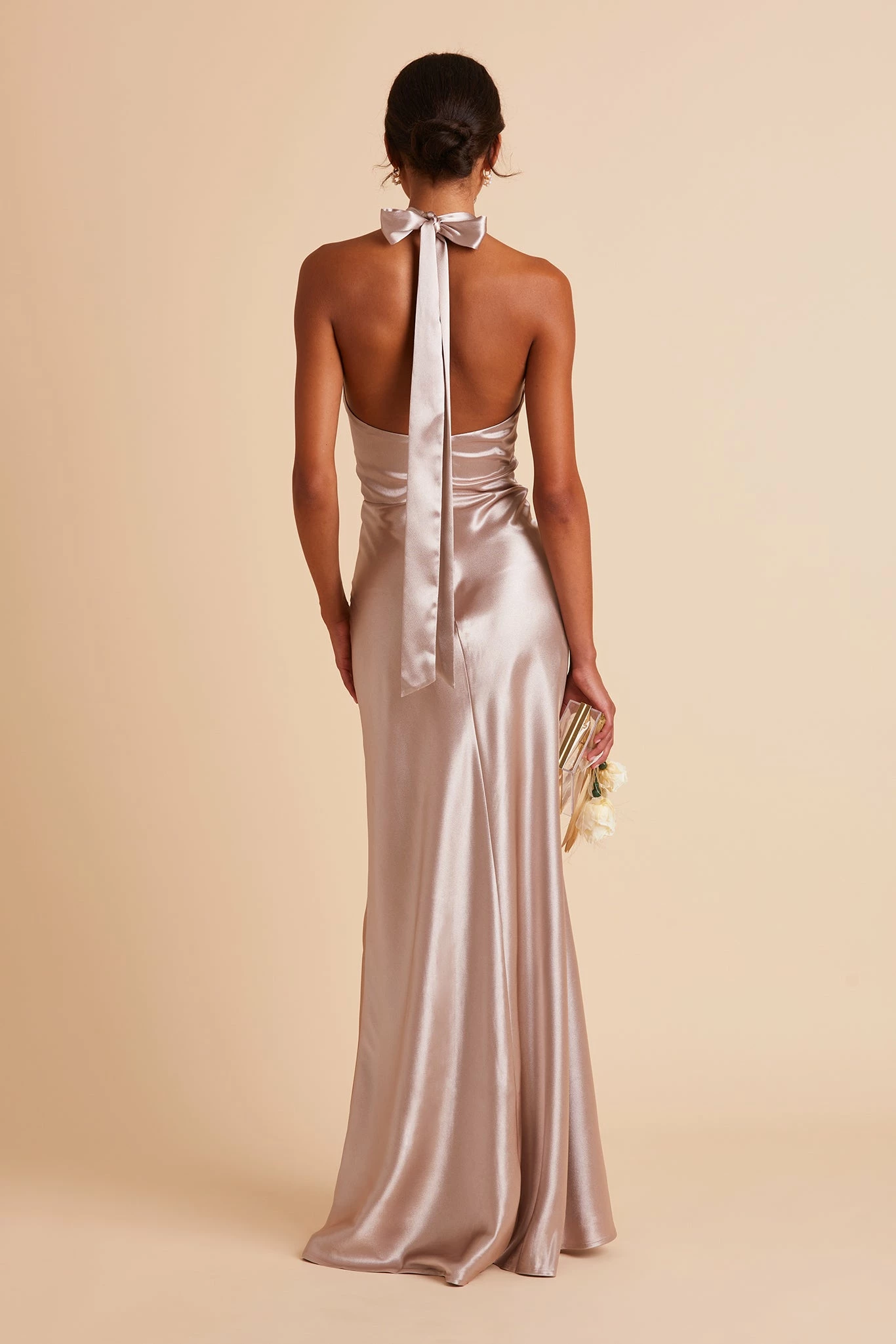 Monica Shiny Satin Dress - Taupe 9 Monica Shiny Satin Dress - Taupe - Image 9