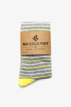 Striped Groomsmen Socks By No Cold Feet - Yellow 5 Striped Groomsmen Socks By No Cold Feet - Yellow -US Skirt Sales 2024 BIRDY GREY NO COLD FEET SOCKS YELLOW WHITE STRIPED 03