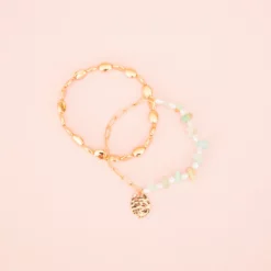 Beachy Beads And Gold Chain Bracelet Set
