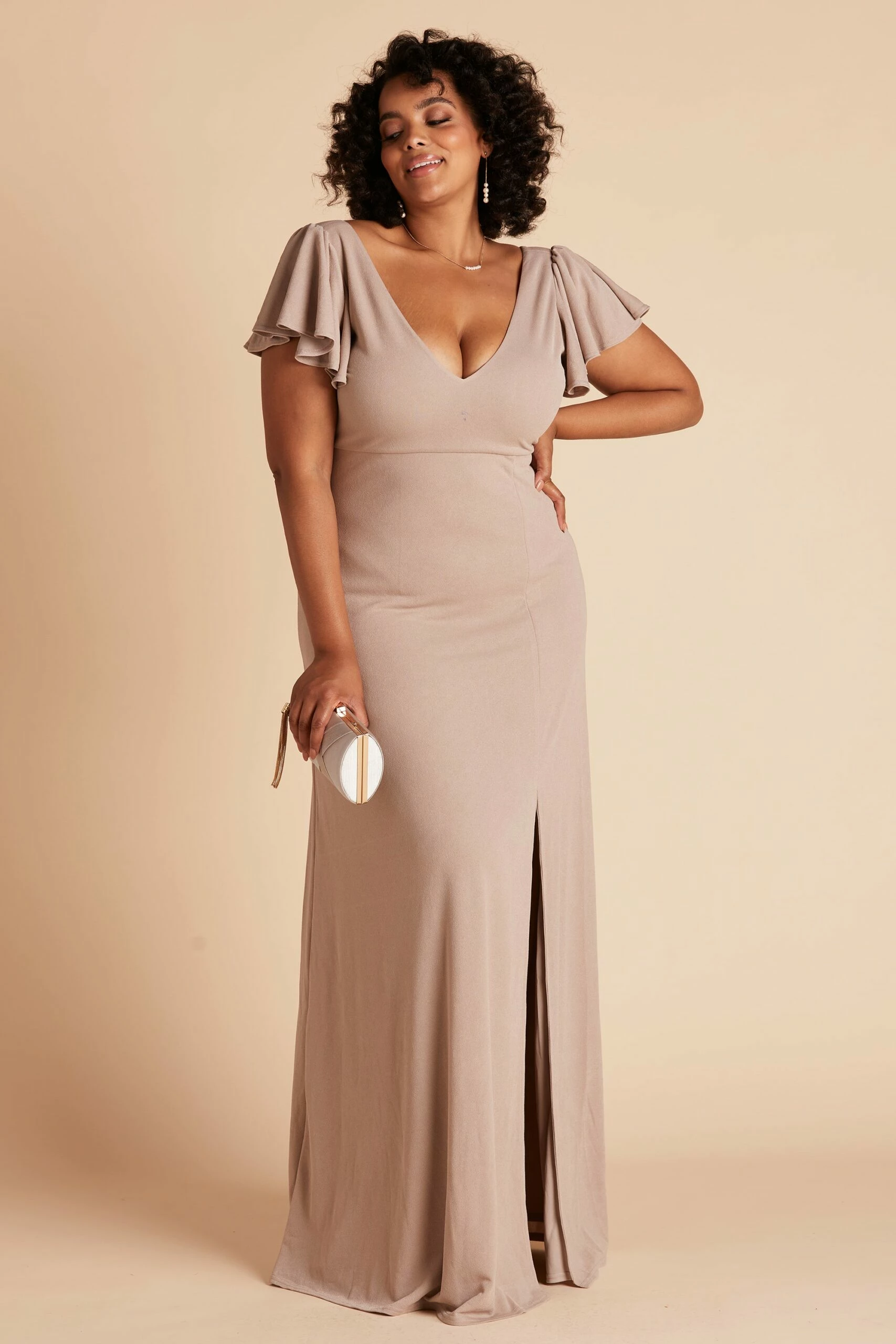 Hannah Crepe Dress - Taupe - Image 6
