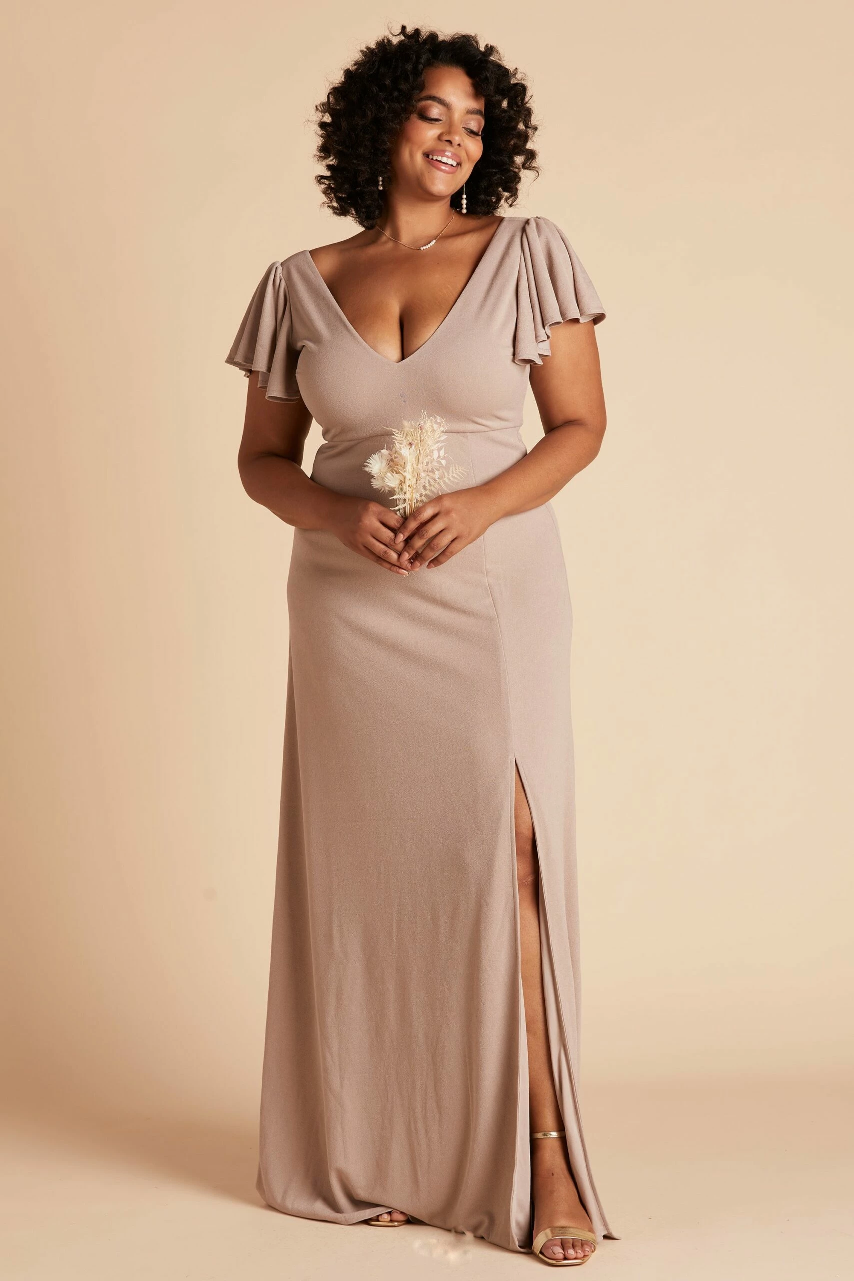 Hannah Crepe Dress - Taupe - Image 5