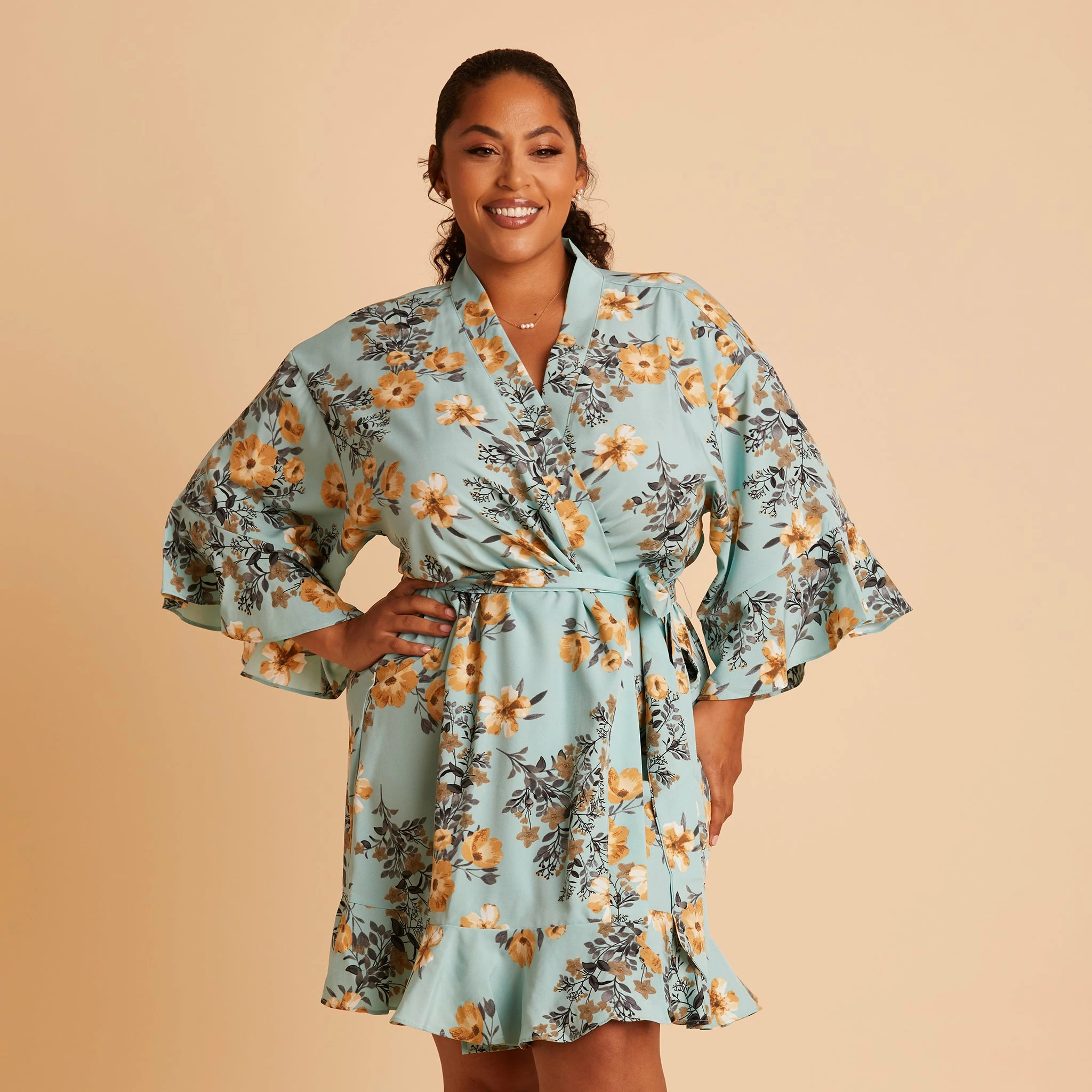 Kenny Floral Ruffle Robe - Teal Floral - Image 4