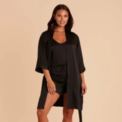 Satin Robe - Black -US Skirt Sales 2024 BIRDY GREY SATIN BRIDESMAID ROBE BLACK 02