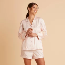 Short Satin Feathered Pajama Set - Blush -US Skirt Sales 2024 BIRDY GREY SHORT FEATHERED PAJAMAS BLUSH 03