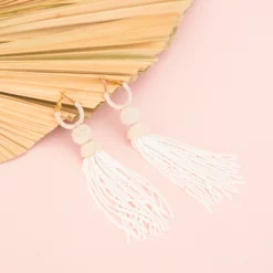 Tassel Earrings - White -US Skirt Sales 2024 BIRDY GREY TASSLE EARRINGS WHITE 02