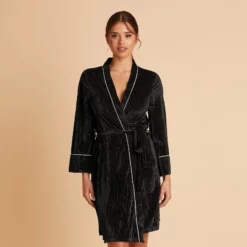 Velvet Ribbed Robe - Black
