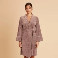 Velvet Ribbed Robe - Taupe