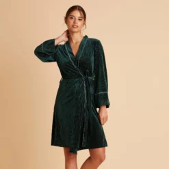 Velvet Ribbed Robe - Emerald