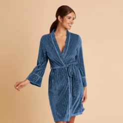 Velvet Ribbed Robe - Slate Blue