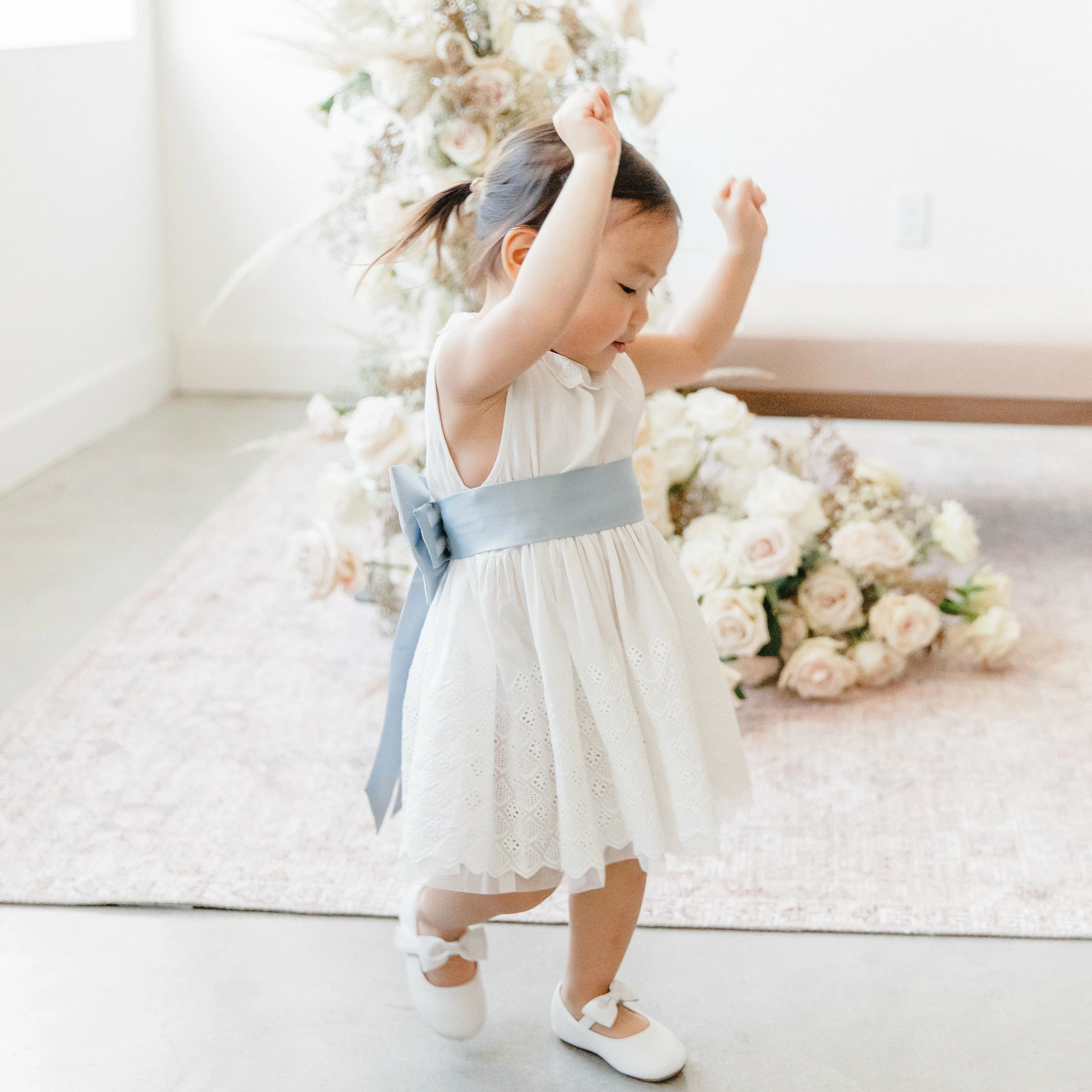 Liz Flower Girl Sash - Sheen Light Blue 2 Liz Flower Girl Sash - Sheen Light Blue - Image 2