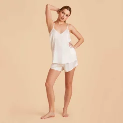 Olivia Satin Cami Top - Ivory 18 Olivia Satin Cami Top - Ivory -US Skirt Sales 2024 Ivory olivia satin cami full body bridesmaid pajamas 02