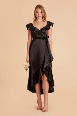 James Shiny Satin Midi Dress - Black 10 James Shiny Satin Midi Dress - Black -US Skirt Sales 2024 black james satin bridesmaid dress 01