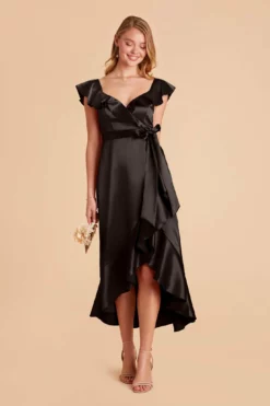 James Shiny Satin Midi Dress - Black