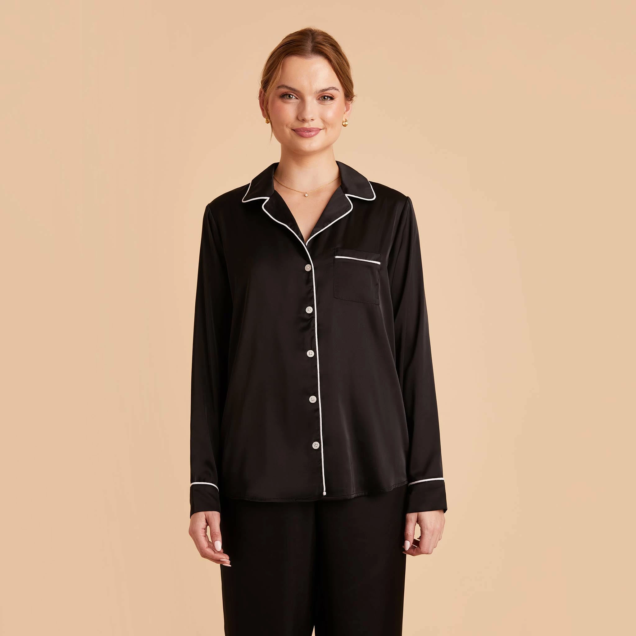 Jonny Long Sleeves And Pants Satin PJ Set - Black 5 Jonny Long Sleeves And Pants Satin PJ Set - Black - Image 5