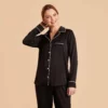 Jonny Satin Long Sleeve Pajama Top - Black