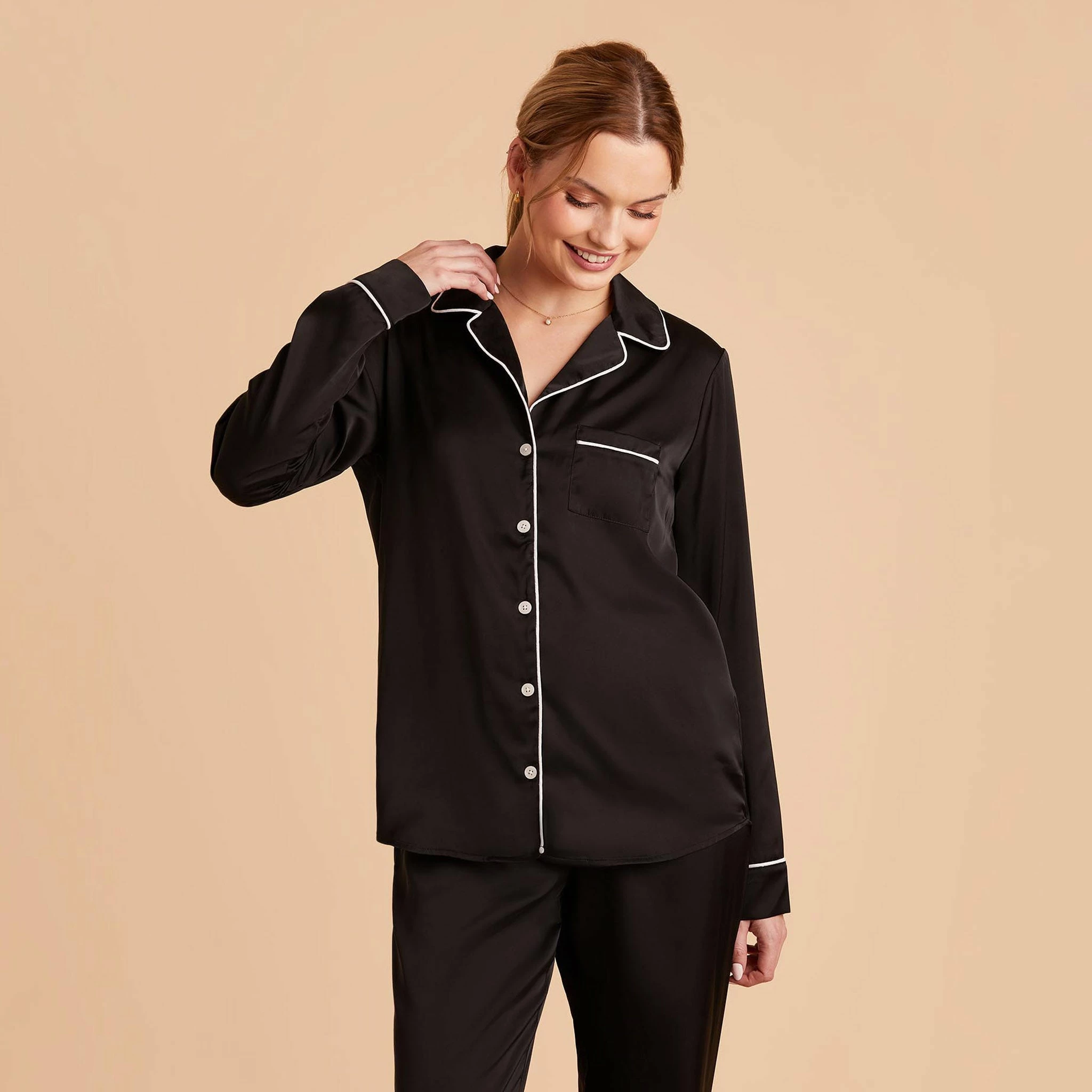 Jonny Long Sleeves And Pants Satin PJ Set - Black 7 Jonny Long Sleeves And Pants Satin PJ Set - Black - Image 7