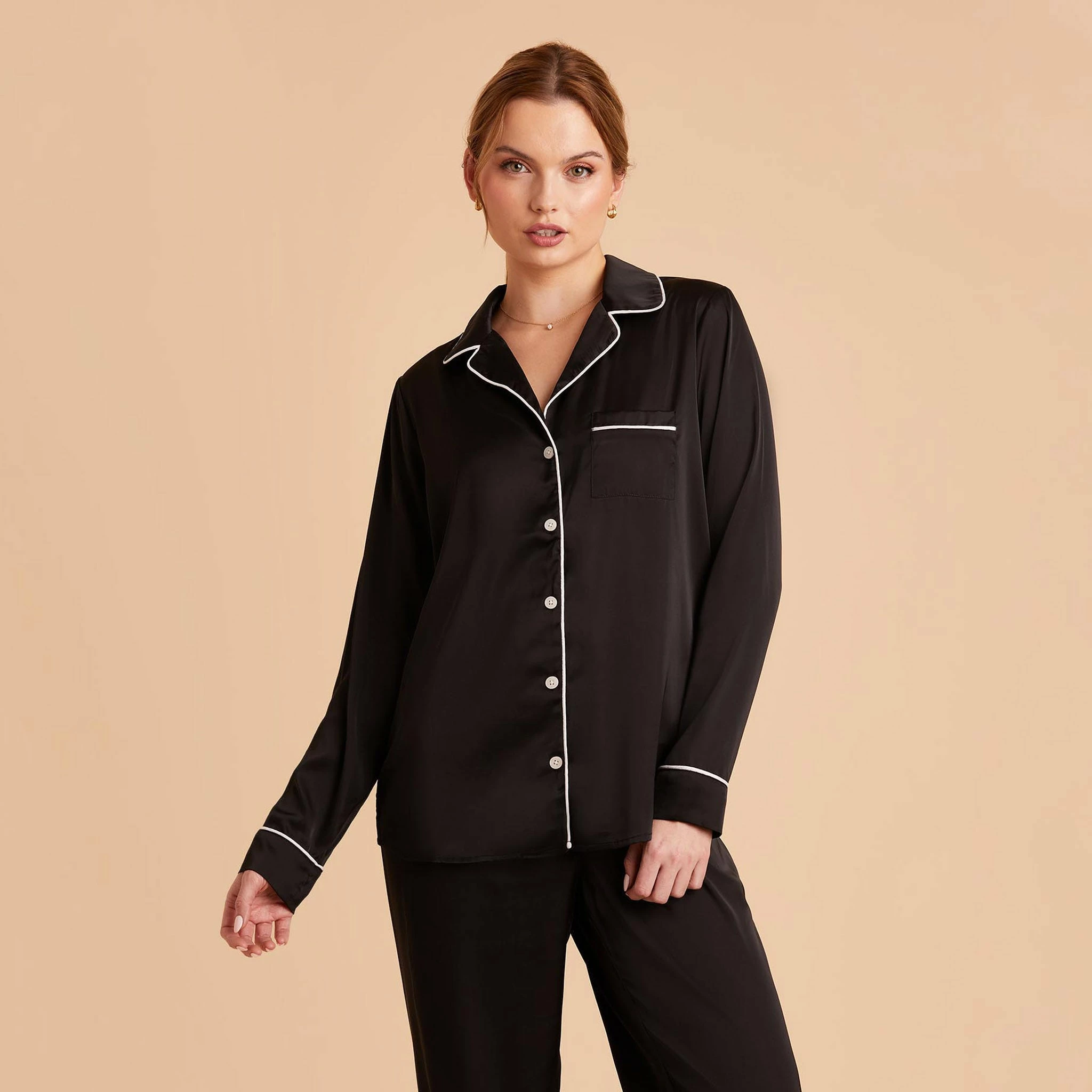 Jonny Long Sleeves And Pants Satin PJ Set - Black 12 Jonny Long Sleeves And Pants Satin PJ Set - Black - Image 12