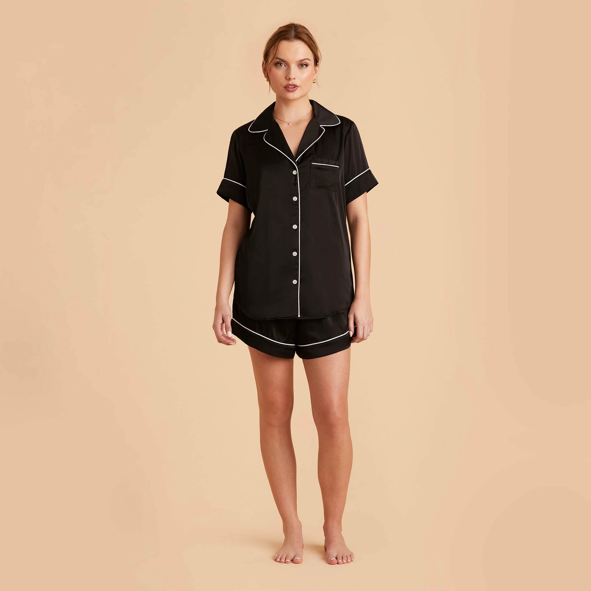 Jonny Satin Short Sleeve Pajama Top - Black 10 Jonny Satin Short Sleeve Pajama Top - Black - Image 10
