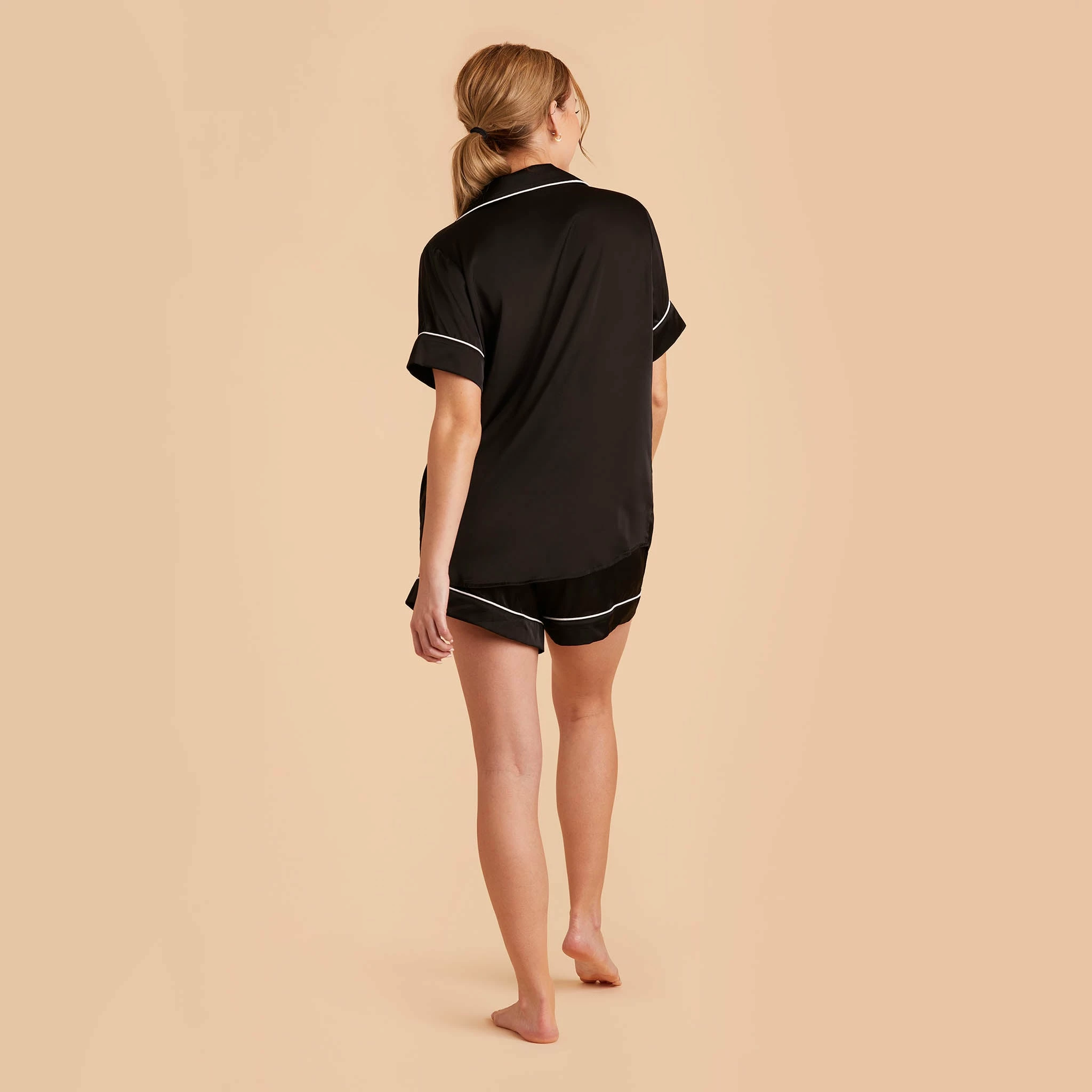 Jonny Satin Short Sleeve Pajama Top - Black 6 Jonny Satin Short Sleeve Pajama Top - Black - Image 6