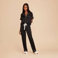 Jonny Satin Short Sleeve And Pant Set - Black 13 Jonny Satin Short Sleeve And Pant Set - Black -US Skirt Sales 2024 black jonny satin short sleeve pants bridesmaid pajamas set 04