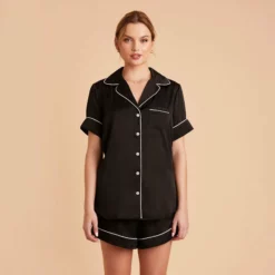 Jonny Satin Short Sleeve Pajama Top - Black 22 Jonny Satin Short Sleeve Pajama Top - Black -US Skirt Sales 2024 black jonny satin short sleeve top bridesmaid pajamas 01 1