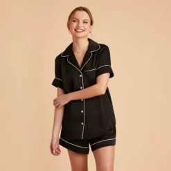 Jonny Satin Short Sleeve Pajama Top - Black 24 Jonny Satin Short Sleeve Pajama Top - Black -US Skirt Sales 2024 black jonny satin short sleeve top bridesmaid pajamas 02 1