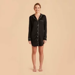 Kamryn Satin Sleepshirt - Black -US Skirt Sales 2024 black kamryn satin sleep shirt bridesmaid pajamas 02
