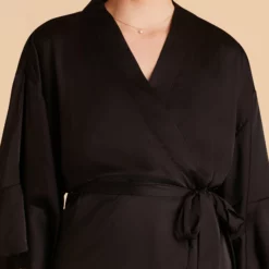 Kenny Ruffle Satin Robe - Black -US Skirt Sales 2024 black kenny satin ruffle bridemaid robe TMS LIVE PREVIEW