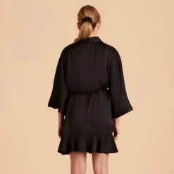 Kenny Ruffle Satin Robe - Black -US Skirt Sales 2024 black kenny satin ruffle bridesmaid robes 06