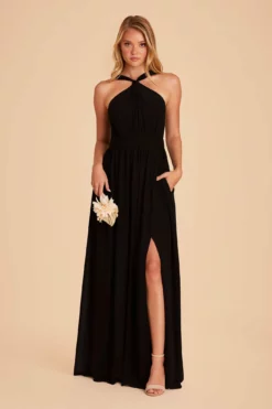 Kiko Chiffon Dress - Black -US Skirt Sales 2024 black kiko slit bridesmaid dress 02