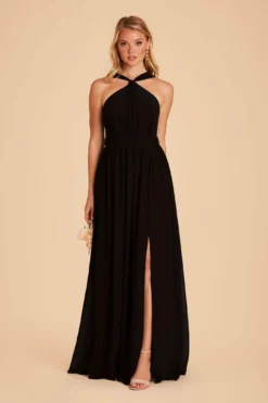 Kiko Chiffon Dress - Black -US Skirt Sales 2024 black kiko slit bridesmaid dress 03
