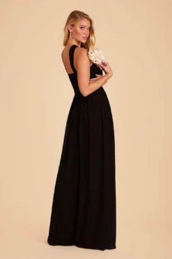 Kiko Chiffon Dress - Black -US Skirt Sales 2024 black kiko slit bridesmaid dress 04