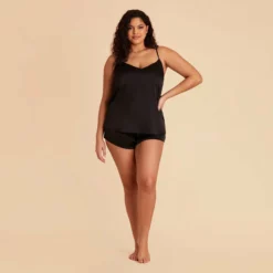 Olivia PJ Shorts - Black -US Skirt Sales 2024 black olivia plus size satin cami full body bridesmaid pajamas 01 99e67294 f02b 4f5c bd35 d7d80cabbe8f