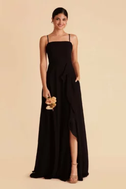 Winnie Convertible Chiffon Dress - Black -US Skirt Sales 2024 black winnie convertible slit bridesmaid dress 02
