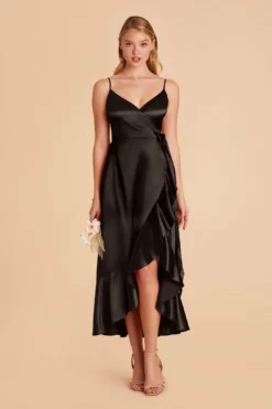 YC Shiny Satin Midi Dress - Black