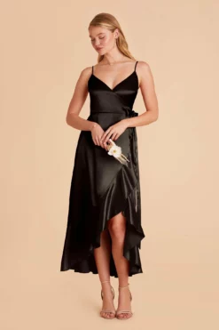 YC Shiny Satin Midi Dress - Black -US Skirt Sales 2024 black yc satin bridesmaid dress 03