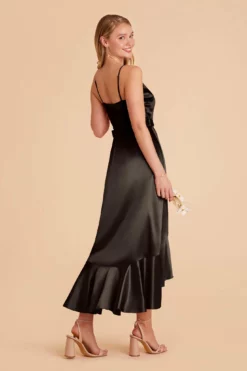 YC Shiny Satin Midi Dress - Black -US Skirt Sales 2024 black yc satin bridesmaid dress 04