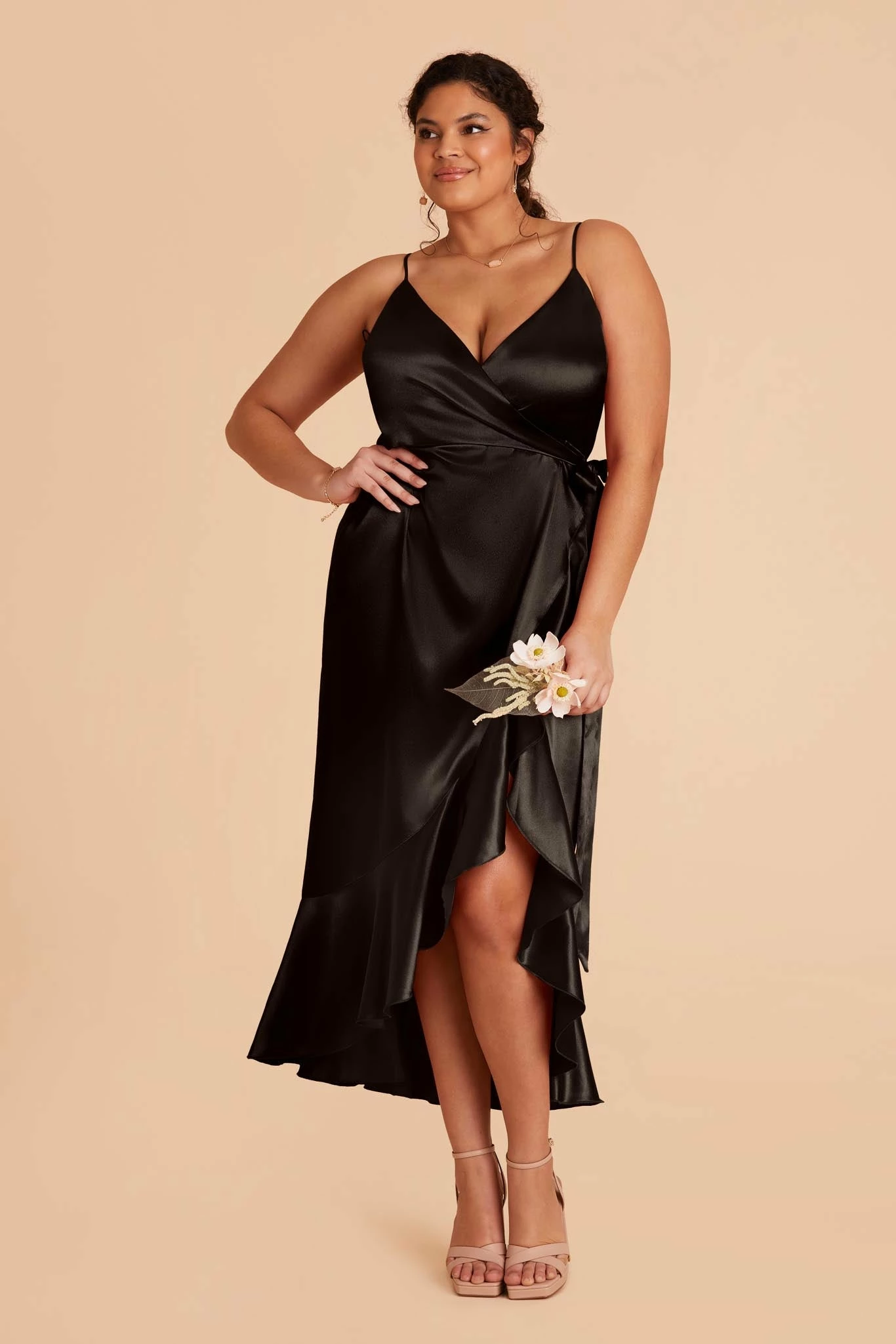 YC Shiny Satin Midi Dress - Black - Image 8