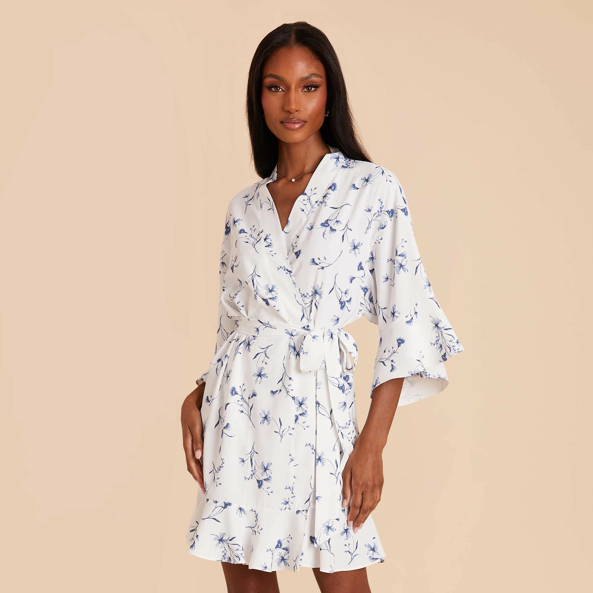 Kenny Floral Ruffle Robe - Blue Le Fleur 1 Kenny Floral Ruffle Robe - Blue Le Fleur