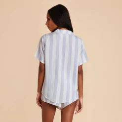 Eddie Pajama Set - Blue Stripe -US Skirt Sales 2024 blue striped eddie bridesmaid pajamas set 04