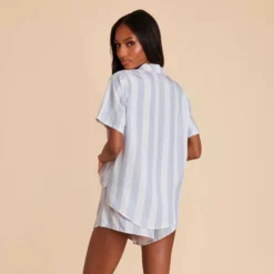 Eddie Pajama Set - Blue Stripe -US Skirt Sales 2024 blue striped eddie bridesmaid pajamas set 05