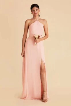 Juliet Chiffon Dress - Blush Pink -US Skirt Sales 2024 blush pink juliet slit bridesmaid dress 01