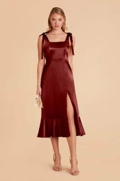 Eugenia Shiny Satin Convertible Midi Dress - Cabernet -US Skirt Sales 2024 cabernet eugenia convertible satin bridesmaid dress 01