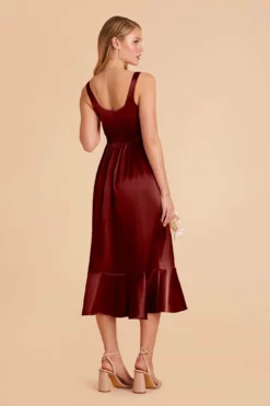 Eugenia Shiny Satin Convertible Midi Dress - Cabernet -US Skirt Sales 2024 cabernet eugenia convertible satin bridesmaid dress 05