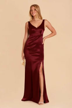 Gloria Shiny Satin Dress - Cabernet -US Skirt Sales 2024 cabernet gloria satin bridesmaid dress 01
