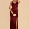 Gloria Shiny Satin Dress - Cabernet