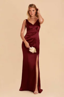 Gloria Shiny Satin Dress - Cabernet